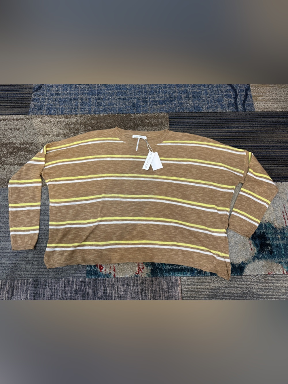 Striped Brown Crewneck Women's Sweater -